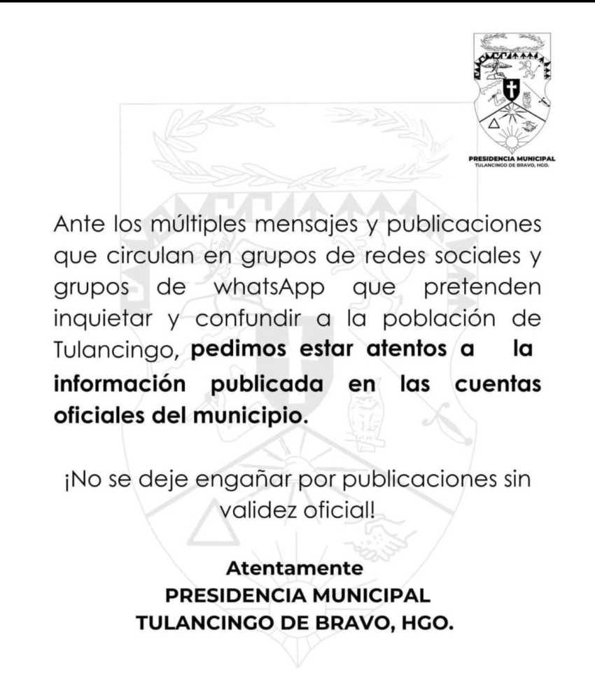 Piden a vecinos de Tulancingo mantener la calma