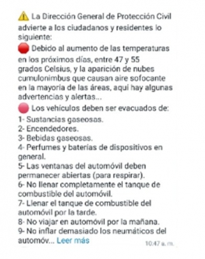 Alertan a la poblaci&oacute;n sobre noticias falsas de situaciones clim&aacute;ticas