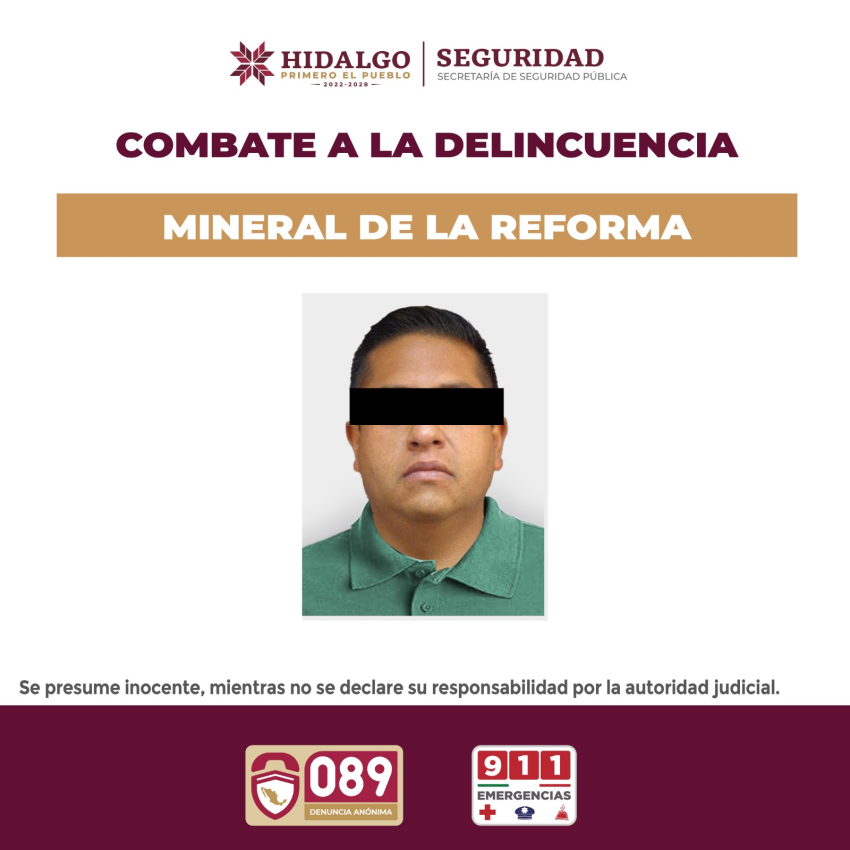 Detiene SSPH a presunto responsable de cuatro homicidios en Mineral de la Reforma