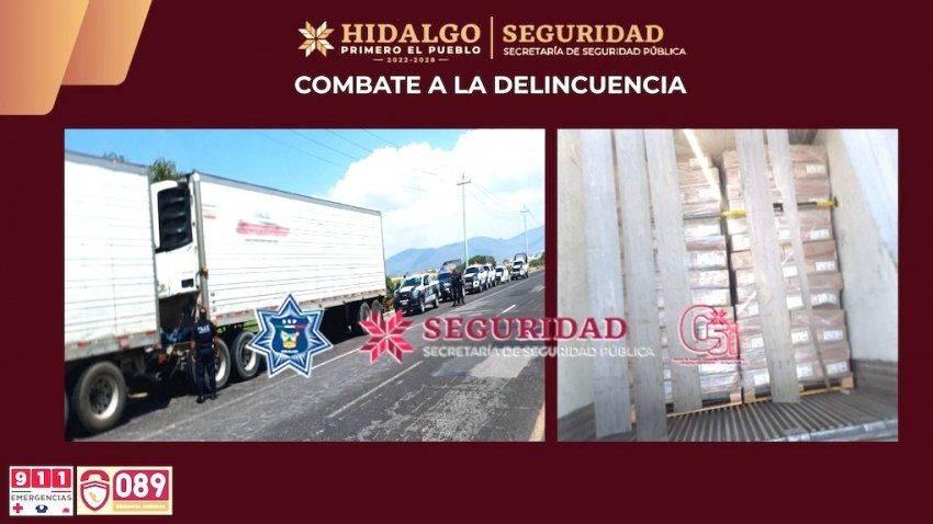 SSPH recupera tractocamión y cargamento de 56 toneladas de mercancía robada