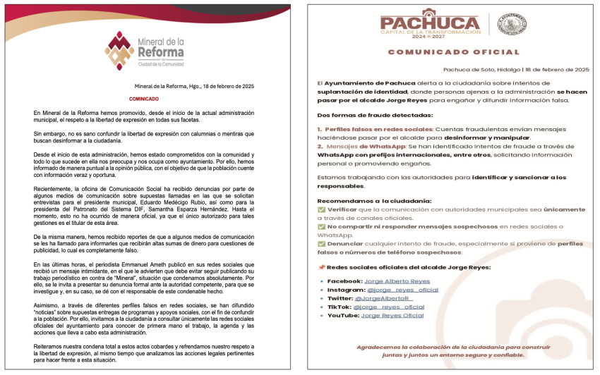 Pachuca y Mineral de la Reforma denuncian ataques cibernéticos