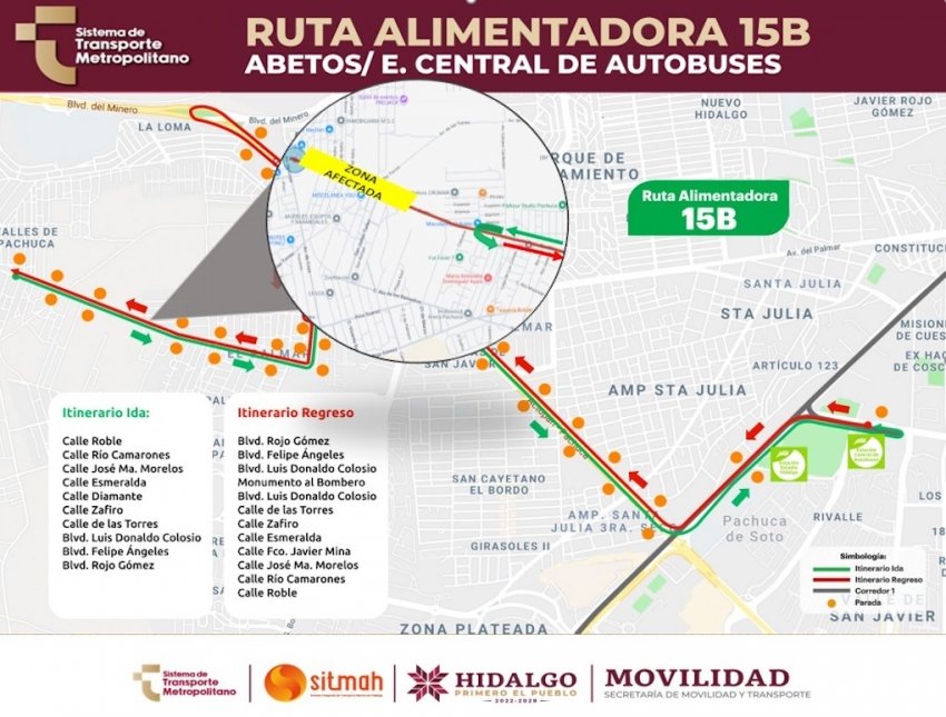 Inundación provoca recorte temporal en ruta 15B del Tuzobús