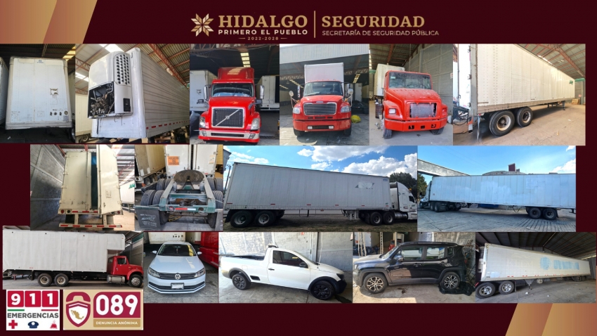 Golpe al robo de transporte de carga: SSPH recupera vehículos y 24 toneladas de mercancía en Apan