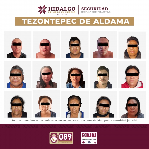 Detiene SSPH a 15 personas durante operativo simultáneo en Tezontepec de Aldama