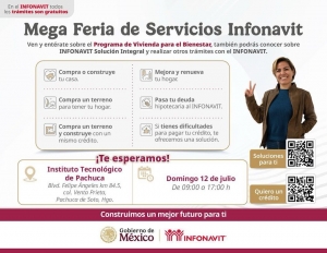 Infonavit atender&aacute; este domingo 12 de julio a las y los trabajadores en el Tec de Pachuca