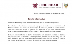 Secretaria de Seguridad P&uacute;blica de Hidalgo informa: