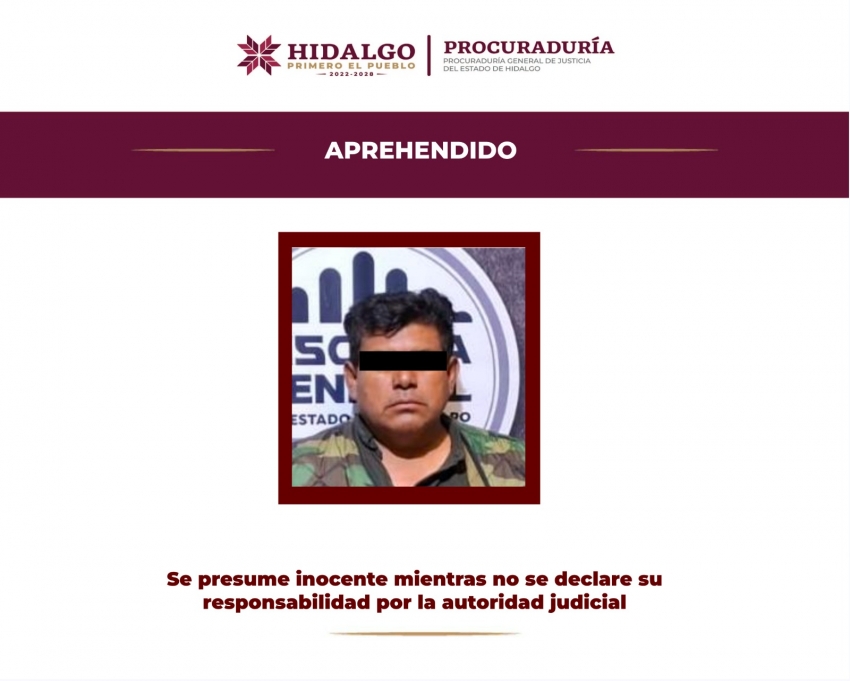 En Querétaro la PGJEH aprehendió a un hombre investigado por homicidio doloso calificado