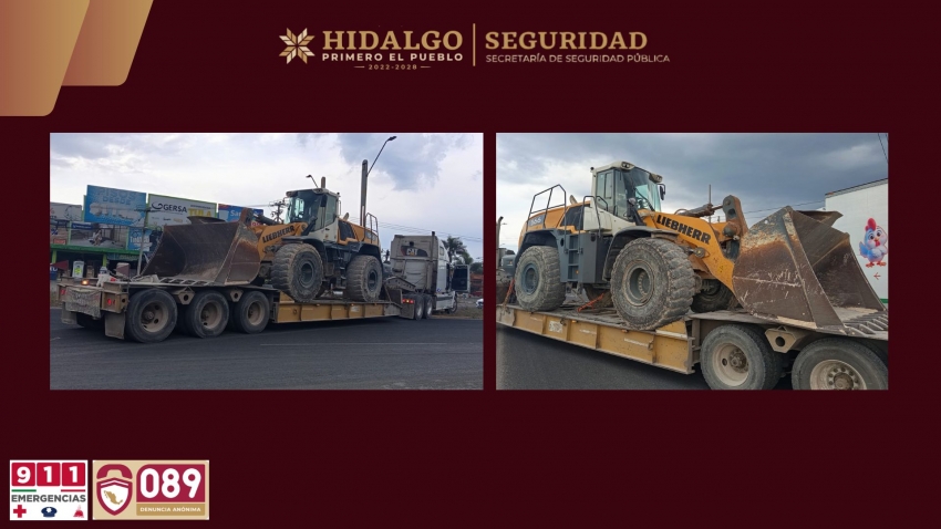 Policía Estatal asegura a dos hombres y recupera maquinaria pesada en Tula de Allende
