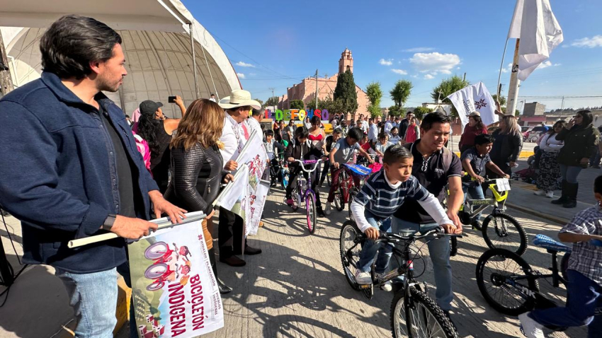 Cientos de niñas y niños de pueblos originarios de Hidalgo, se benefician con Bicicletón Indígena 2024