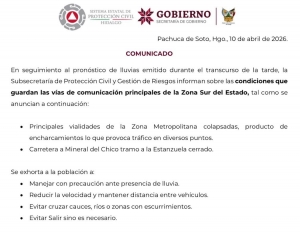 La Subsecretar&iacute;a de Protecci&oacute;n Civil Hidalgo informa