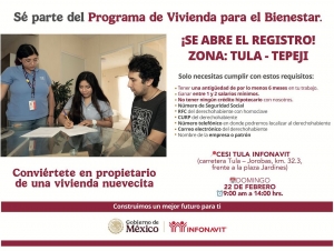 Infonavit abrir&aacute; registro para vivienda del bienestar en la regi&oacute;n Tula&ndash;Tepeji