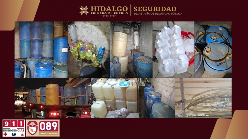 Policía Estatal desmantela almacén de hidrocarburo ilegal en Tulancingo