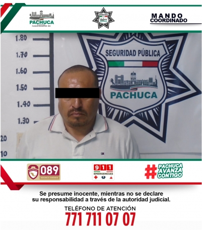 Polic&iacute;a de Pachuca detiene a hombre por portaci&oacute;n de presunta droga