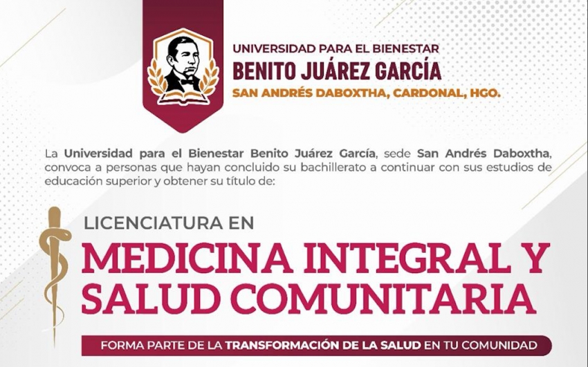 Universidad Benito Juárez mantiene abierta su convocatoria para la Licenciatura en Medicina Integral