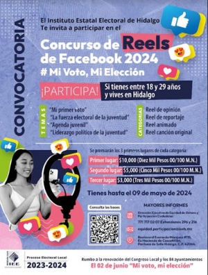 IEEH invita a participar en Concurso de Reels &ldquo;Mi voto, Mi Elecci&oacute;n&rdquo;