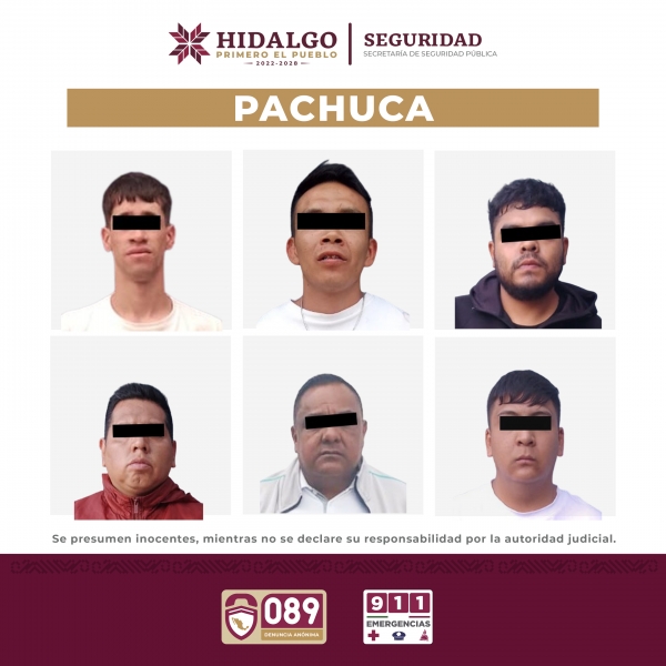 Por robo y asalto, SSPH detiene a seis personas en Pachuca