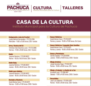 Fomentan el arte y la cultura con 38 talleres en Pachuca