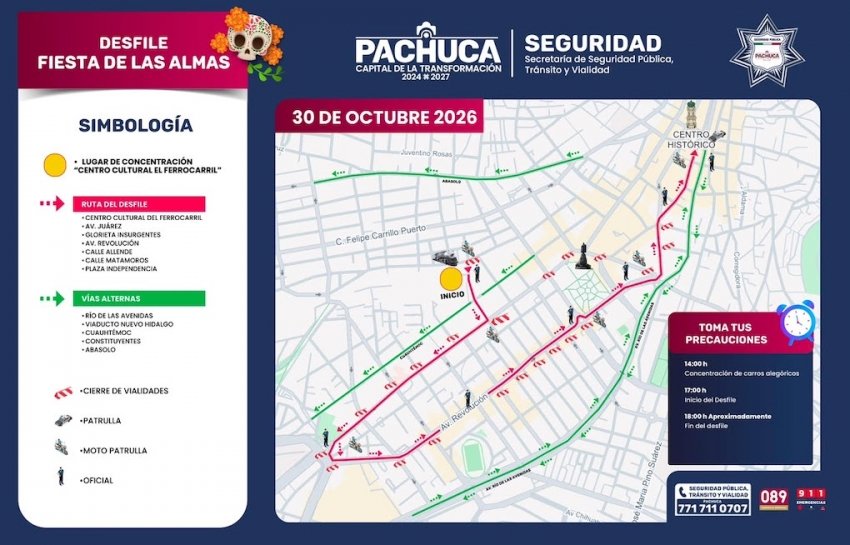  Cierres viales por el desfile Fiesta de las Almas en Pachuca