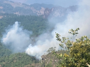 Combate al incendio que se desarrolla en la región Otomí-Tepehua.