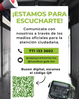 Medios de contacto oficiales para el sistema Tuzobús