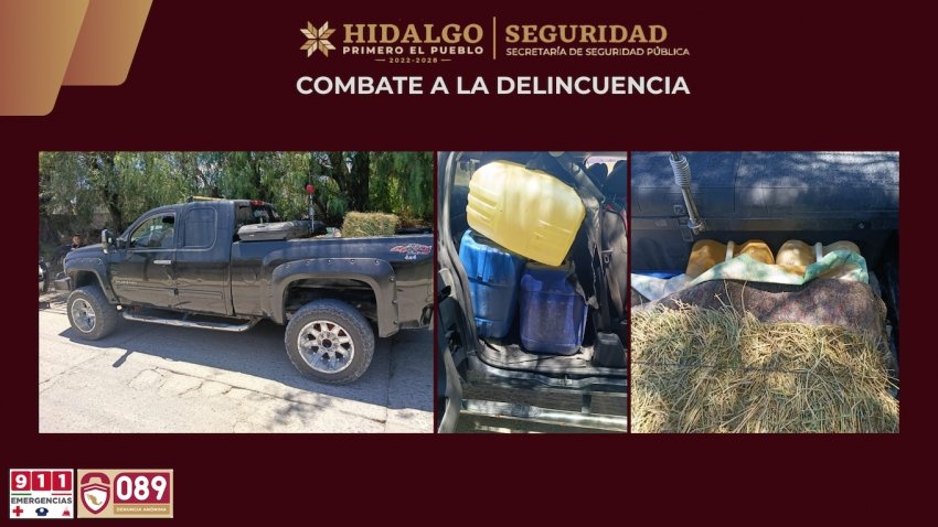SSPH asegura a dos personas con hidrocarburo de procedencia ilícita en Ixmiquilpan